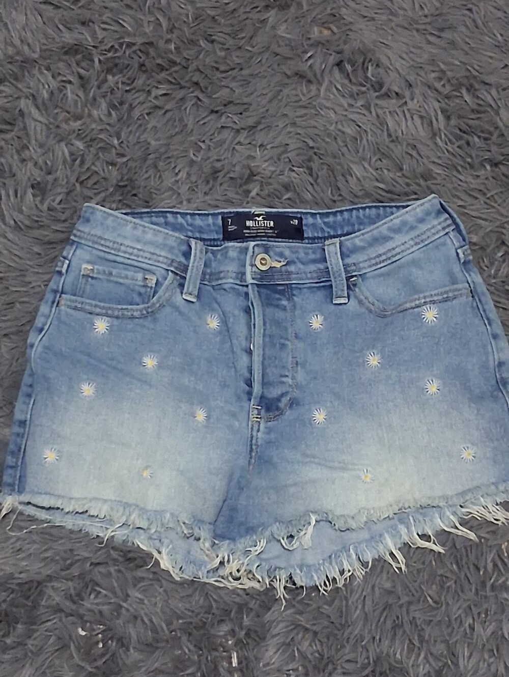 Hollister Light Blue Denim Shorts with White Daisy Detail